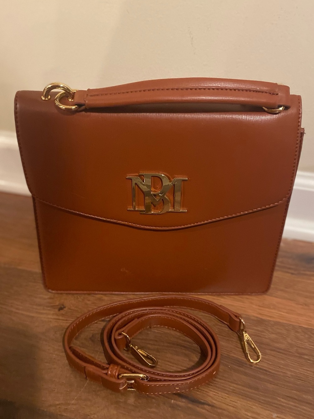 Badgley Mischka Cognac Color Top-Handle Satchel with Removable Strap
